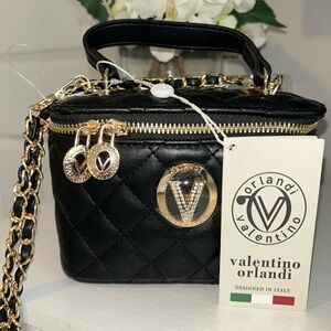 Valentino Orlandi Black Quilted Mini Bag with Gold Accents